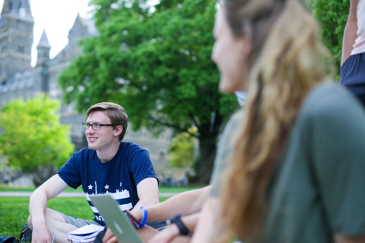 students on Copley Lawn
