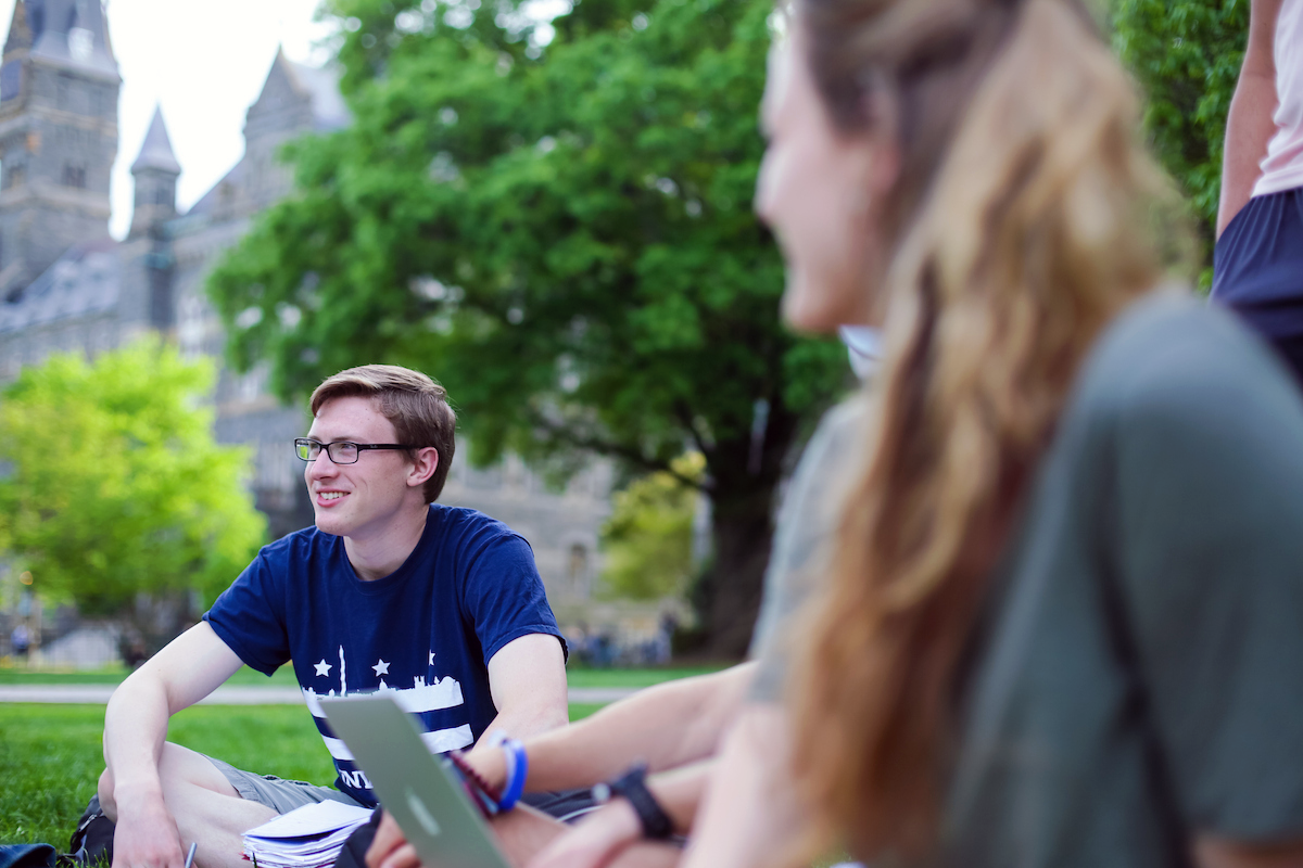 students on Copley Lawn